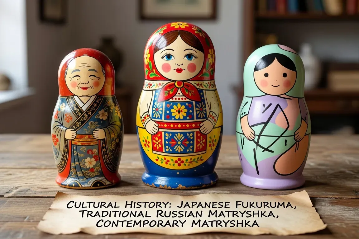Comparatif fukuruma, matriochka classique, matriochka contemporaine