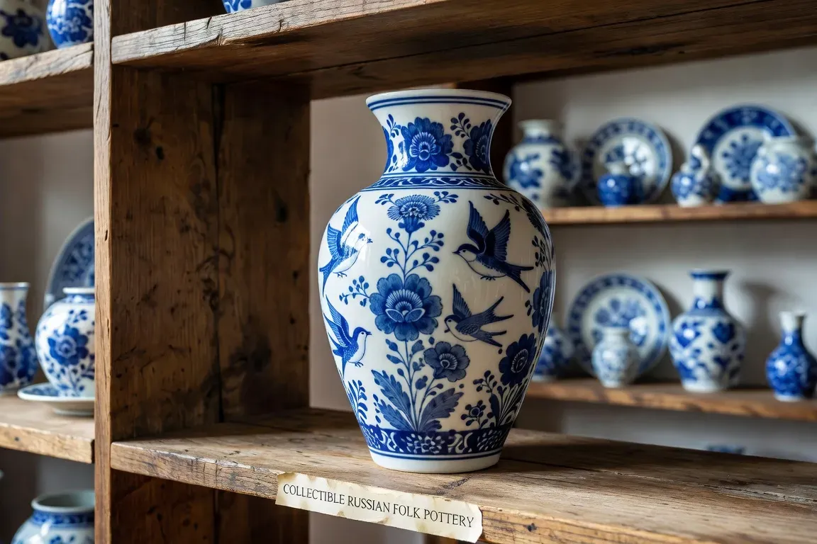Vase Gzhel terminé avec son bleu caractéristique