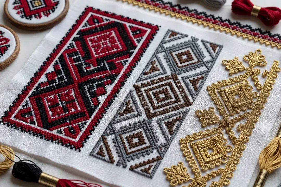 Outils de peinture et pigments traditionnels de l'artisanat slave posés sur un établi en bois
