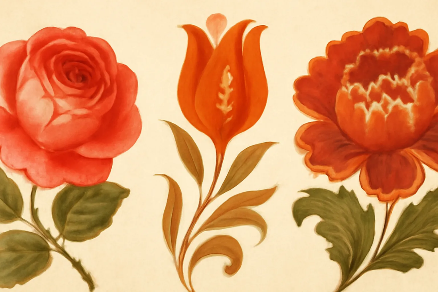 Plateau de Jostovo peint d'un bouquet central avec rose et tulipes rouges sur fond noir laqué