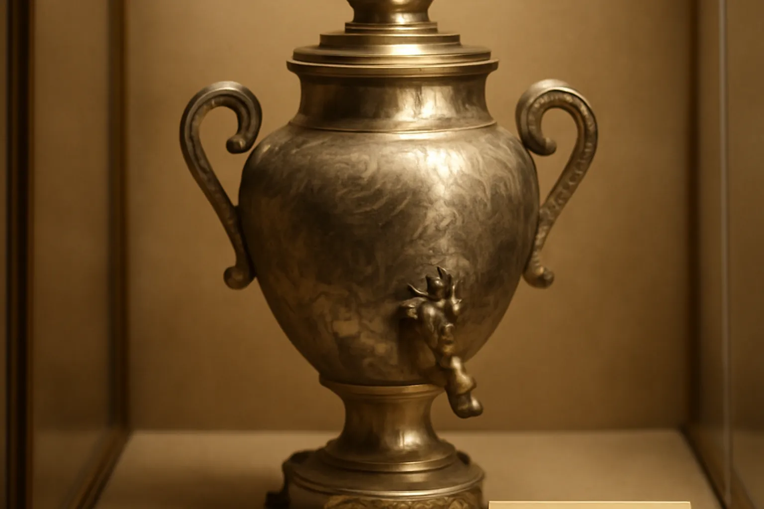 Salle des plateaux Jostovo au VMDI, vitrines éclairées avec bouquets floraux noirs et dorés