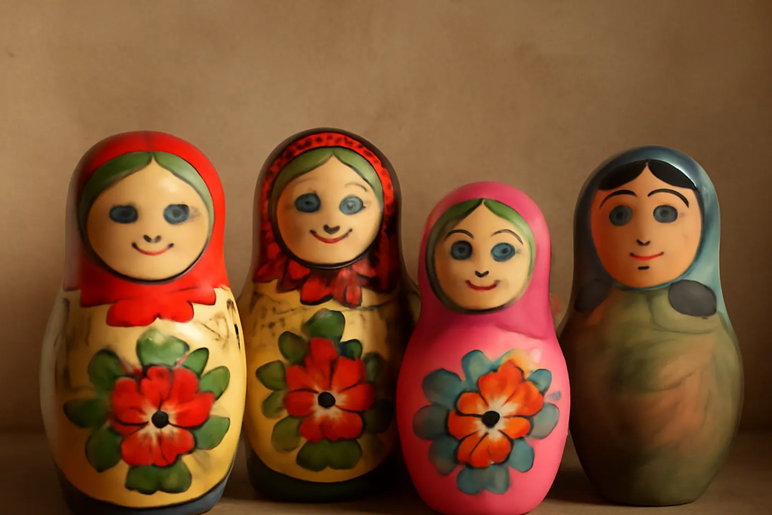 Détail de peinture de matriochka à la main, pinceau fin et pigments traditionnels