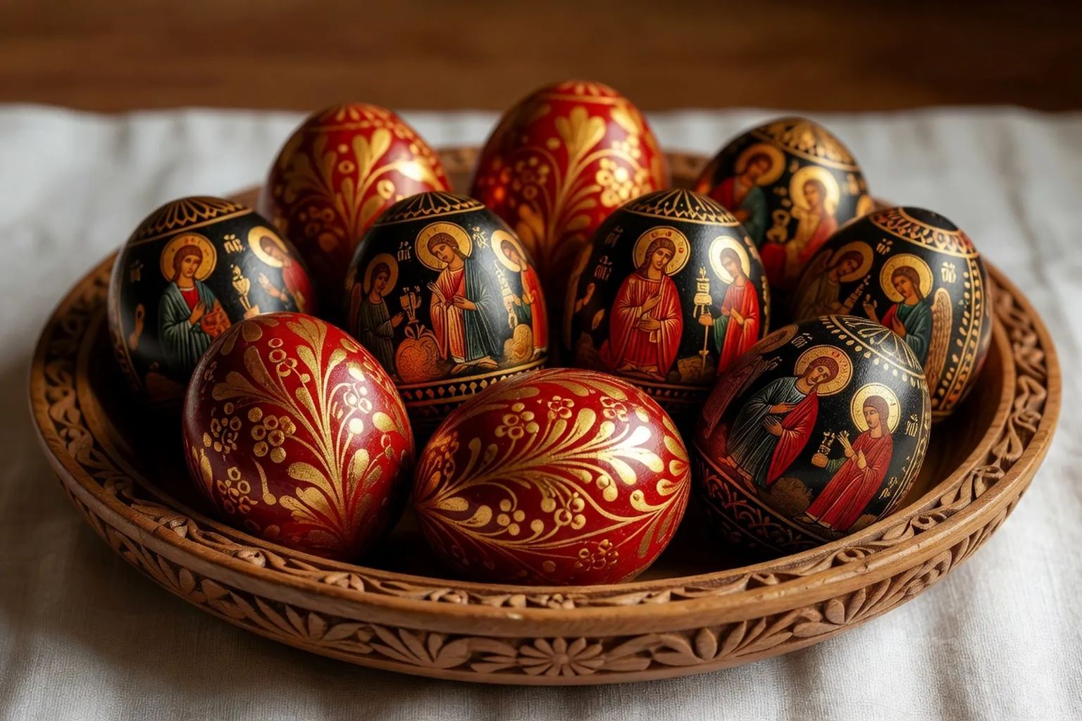 Œufs de Pâques russes en bois peints : tradition orthodoxe et ateliers