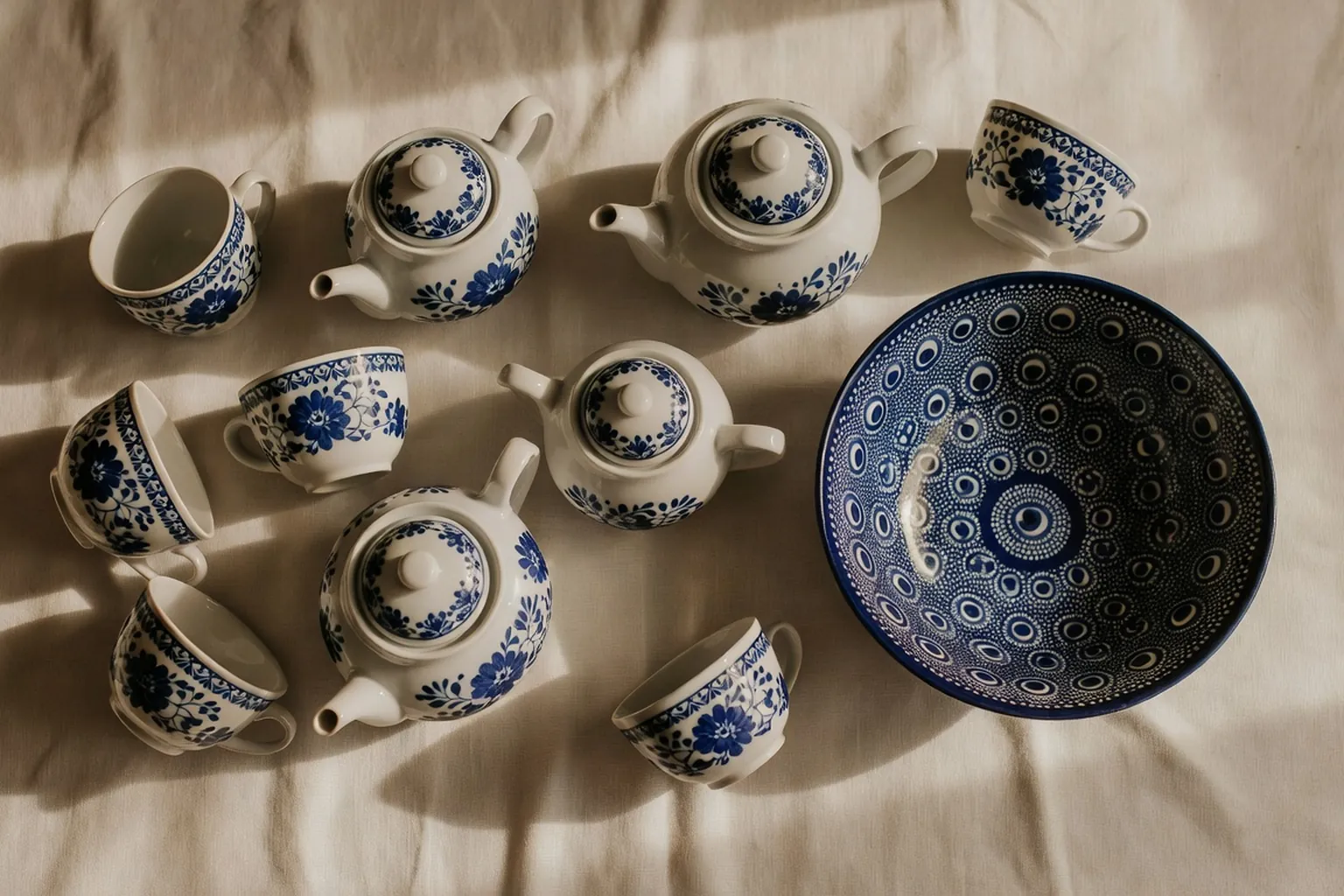 Vaisselle céramique slave bleue et blanche