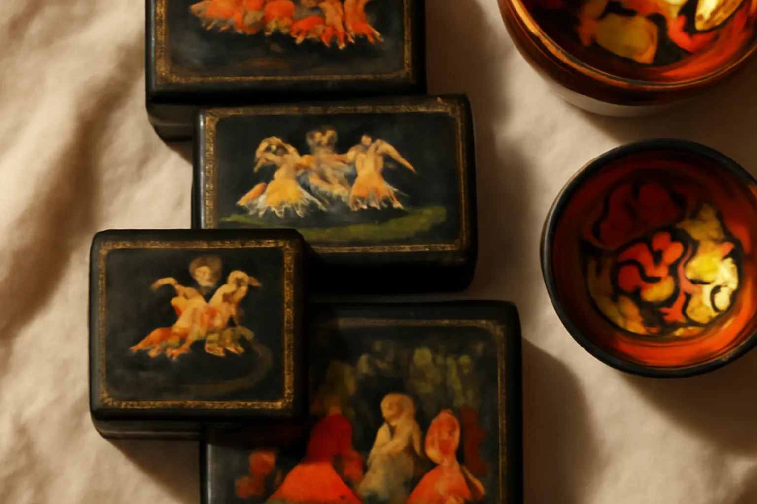 Laques russes empilées dans un atelier