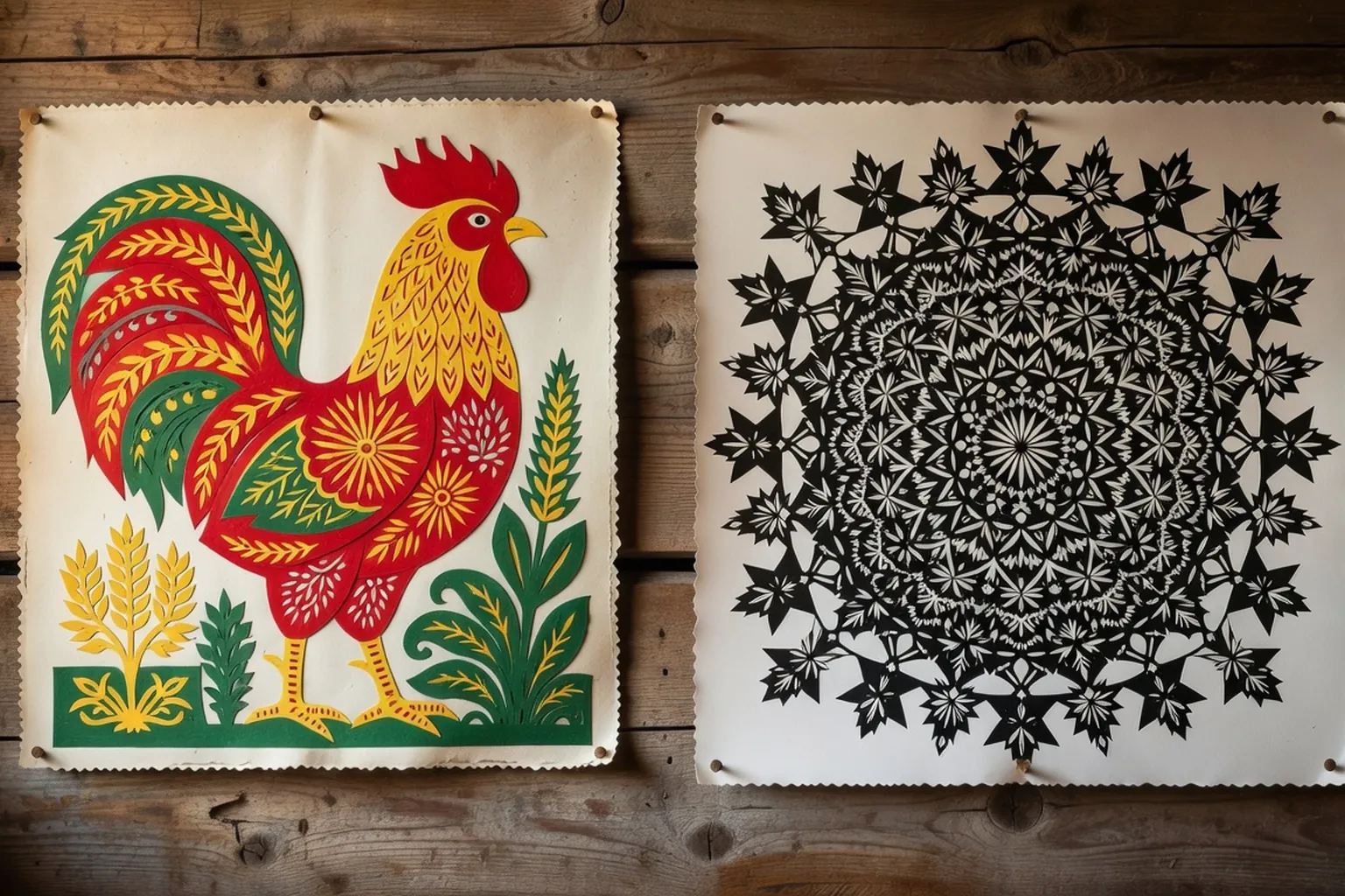 Wycinanki de Łowicz et de Kurpie : deux écoles du papier découpé polonais